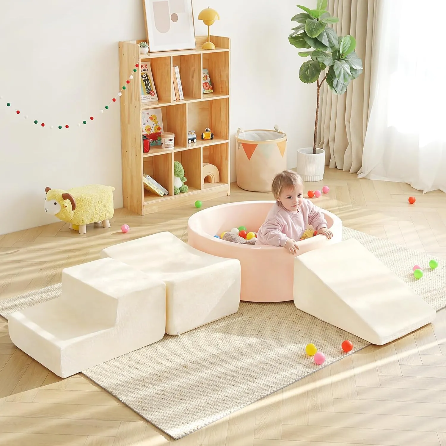 Playground$ Beige (Balls not Included) Tiita Climbing Toys with Ball Pit for Toddlers$ 4-Piece Kids Foam Climbing Blocks intact ductless for Baby 1-3$ Activity Soft Climb and Crawl Playset Indoor 