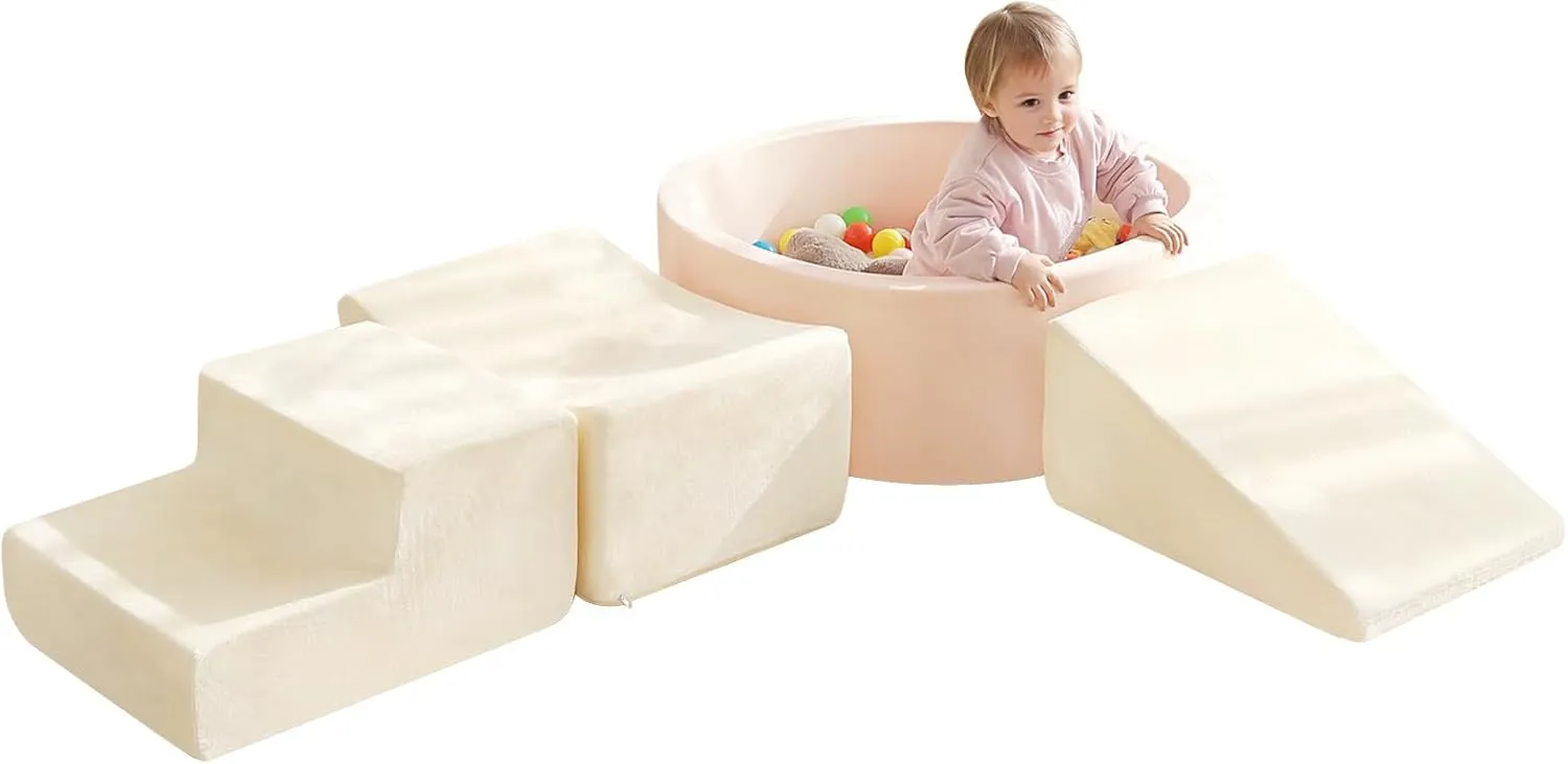Playground$ Beige (Balls not Included) Tiita Climbing Toys with Ball Pit for Toddlers$ 4-Piece Kids Foam Climbing Blocks intact ductless for Baby 1-3$ Activity Soft Climb and Crawl Playset Indoor 