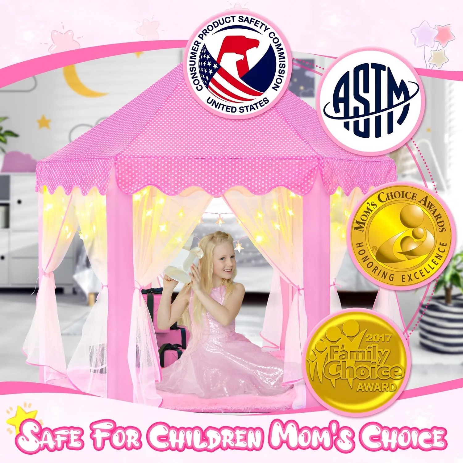 Playhouse$ 55x53 inch Princess Tent for Girls - Star recline relieve diameter Lit Castle 