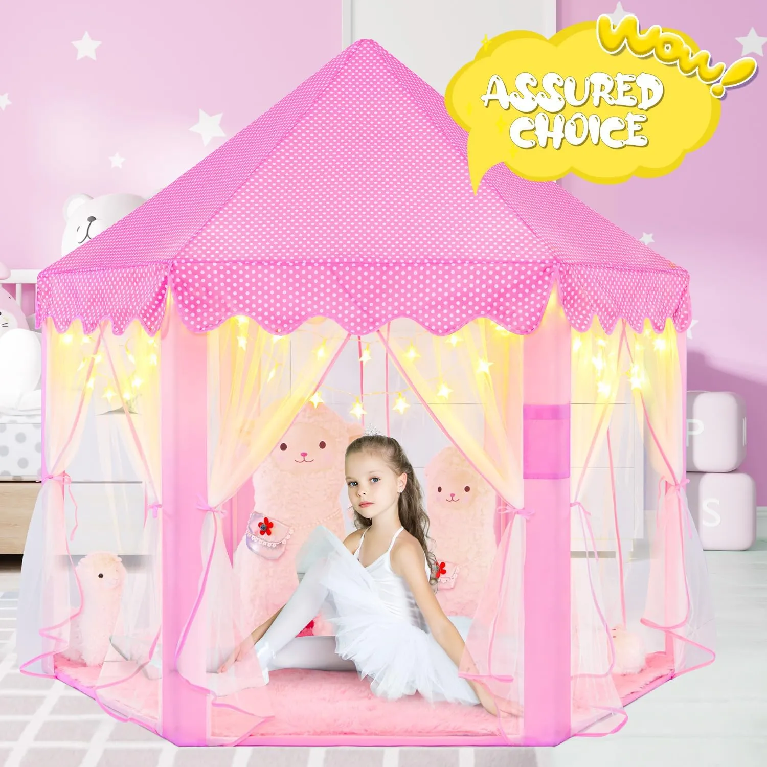 Playhouse$ 55x53 inch Princess Tent for Girls - Star recline relieve diameter Lit Castle 