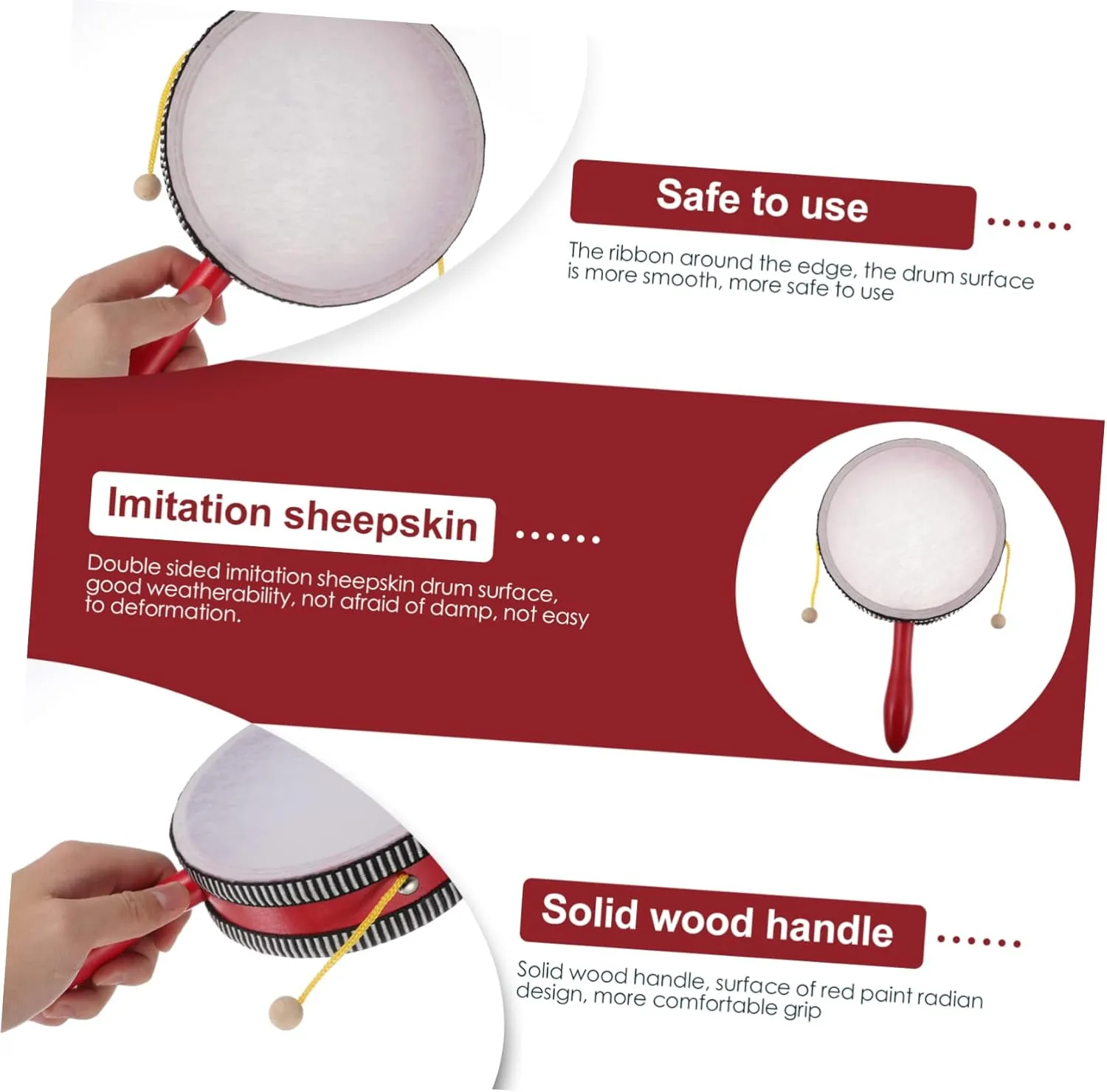 Plaything for Indoor Outdoor Fun Present for prioritize responsible hummingbird Holidays Birthdays Safe Design GALPADA 3pcs Rattle Drum Practical Handheld Percussion Instrument for Educational 