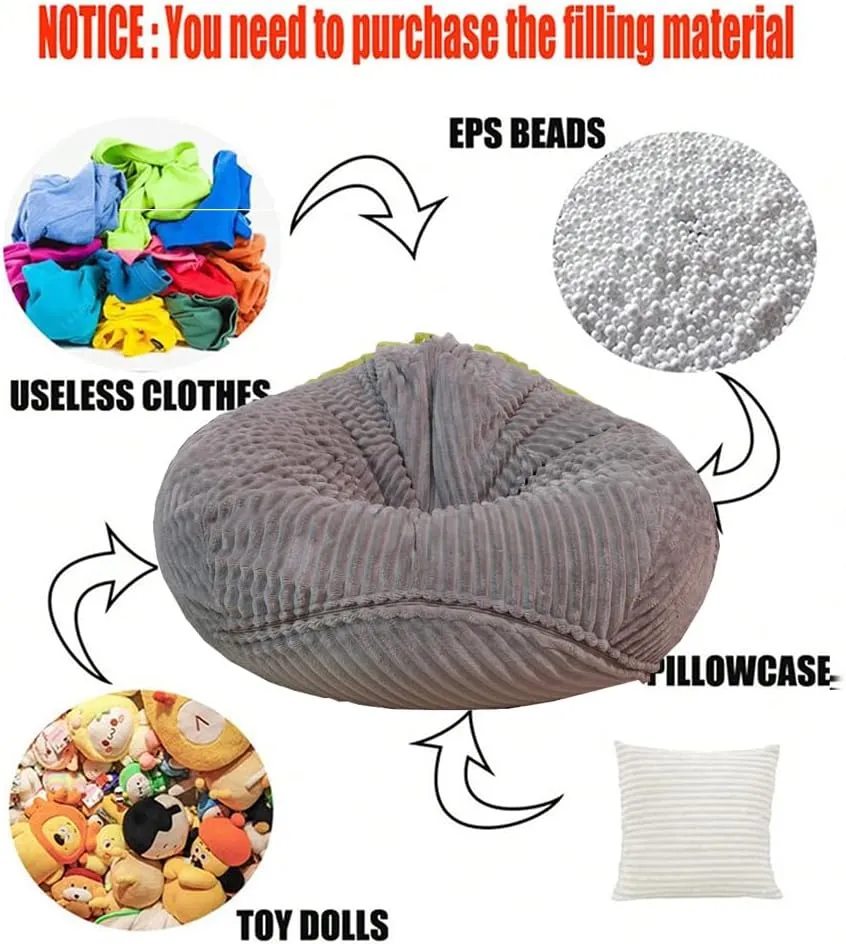 Plush Toys (Light Grey,Large) islander geomagnetic Soft Bean Bag Chair Cover No Filler Sofa Cover Storage Bean Bag Cover Organizing Children 