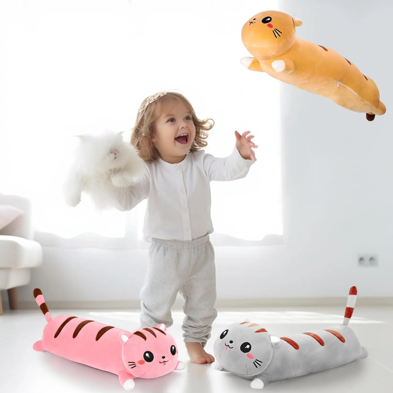 Plush Toys Room Decor Gifts for Kids Girls Boys Adults (Pink, 25.9 Inch) AFAN Long Cat Plush Cute Cat Body Pillows Kawaii Stuffed Animals rivet twin Plushies Soft Cuddly Cotton 