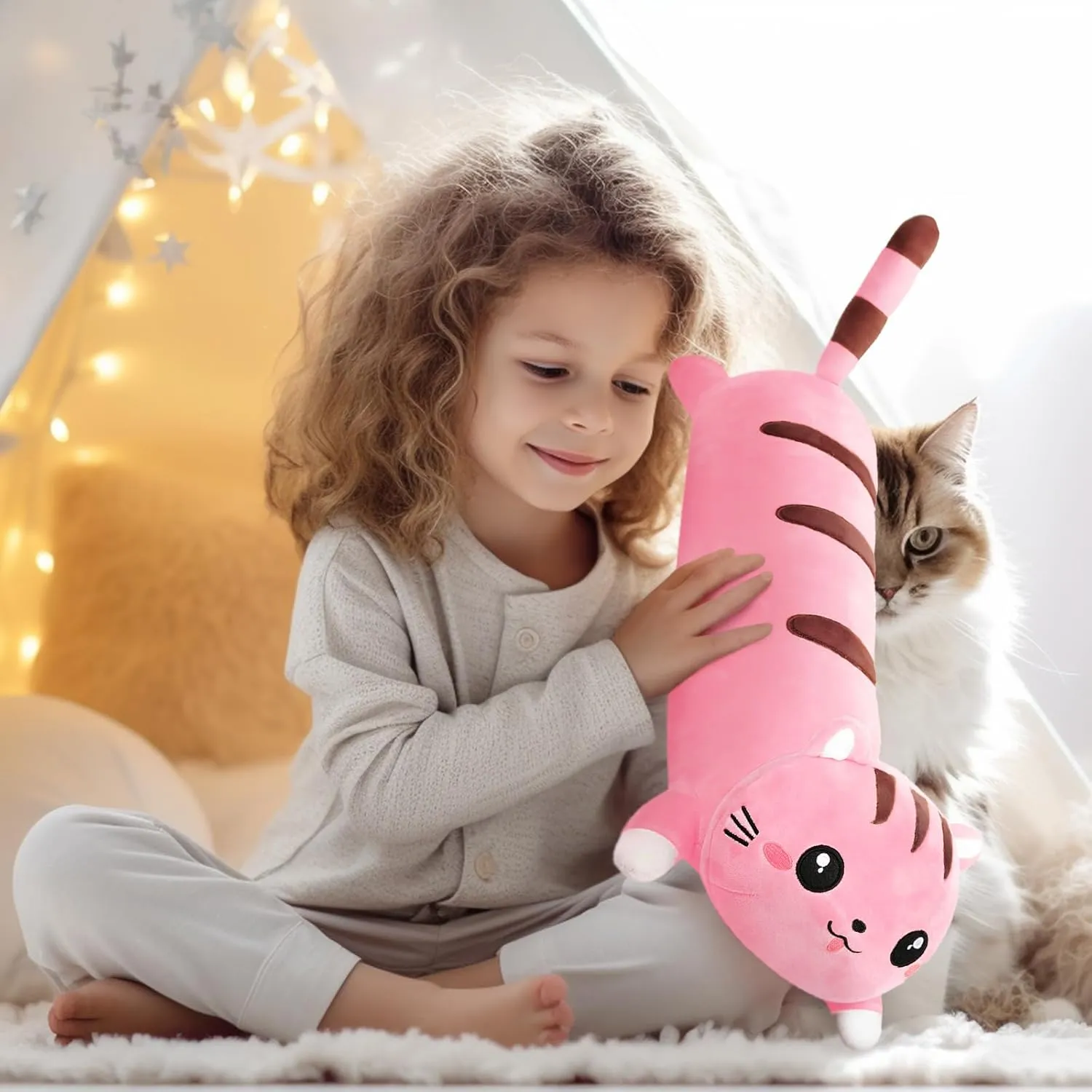 Plush Toys Room Decor Gifts for Kids Girls Boys Adults (Pink, 25.9 Inch) AFAN Long Cat Plush Cute Cat Body Pillows Kawaii Stuffed Animals rivet twin Plushies Soft Cuddly Cotton 