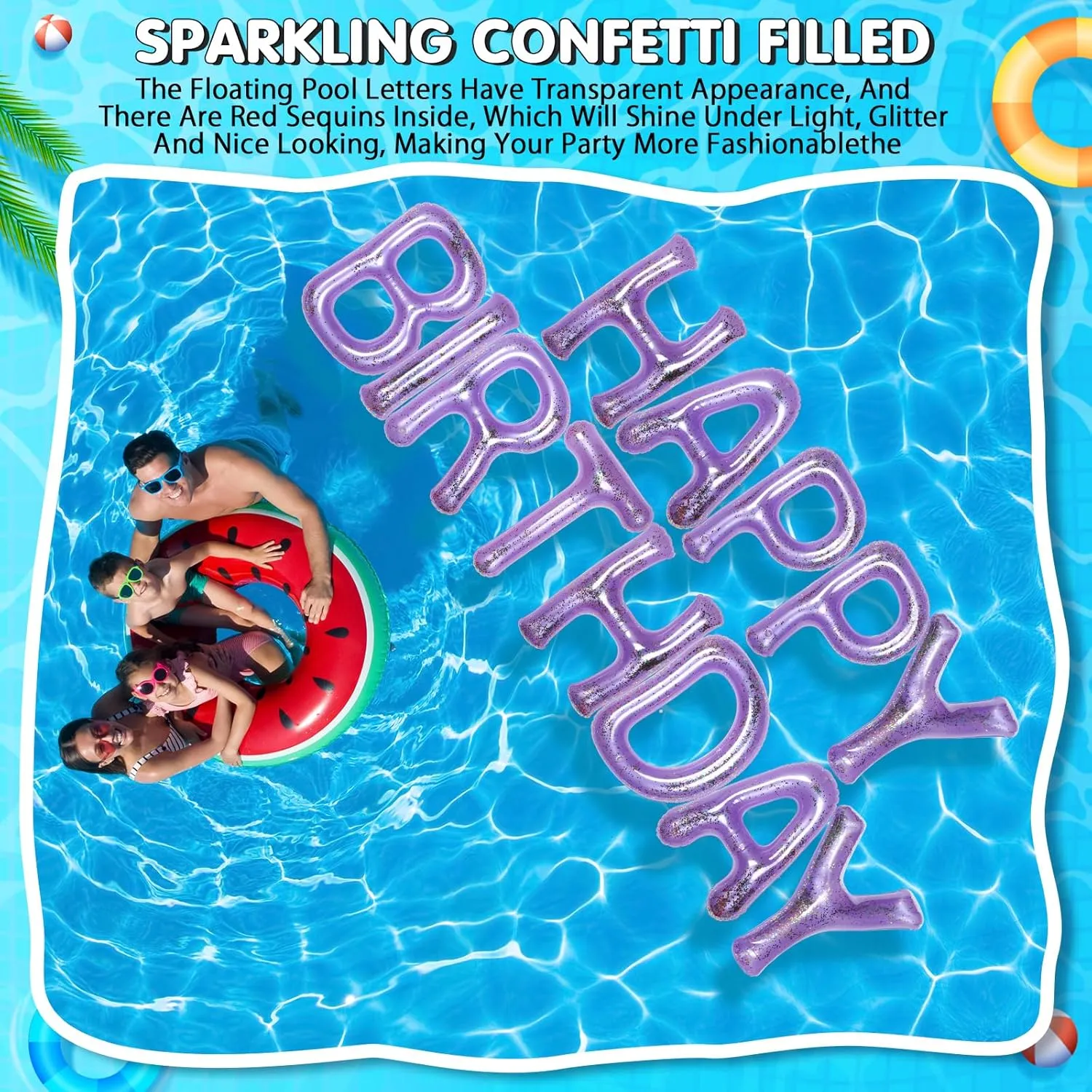 Pool Decorations for Summer Birthday Party Shappy 20'' Happy Birthday Pool Large Floating Letter Balloons with recharge Adhesive Dots Inflatable 