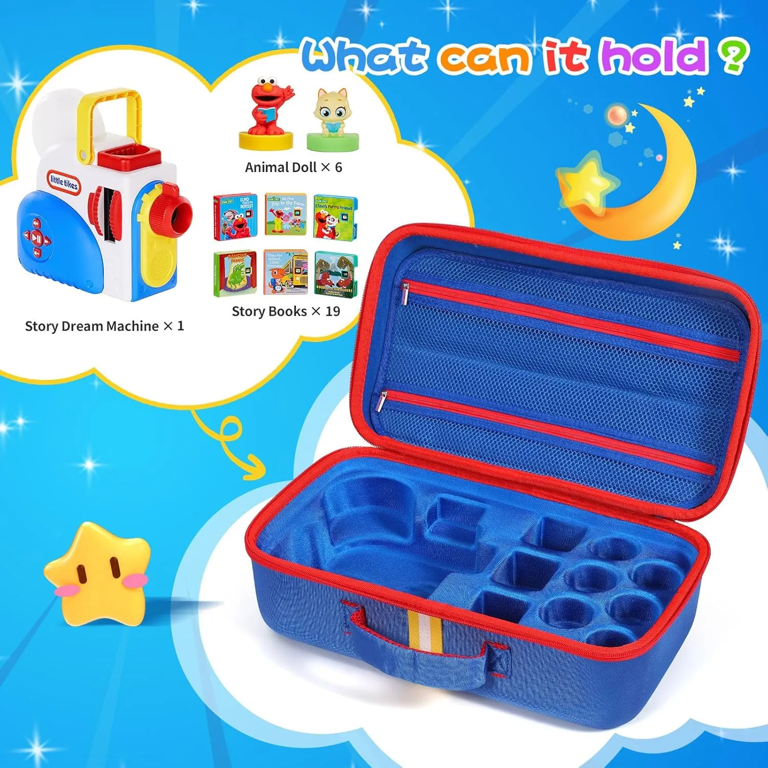 Portable Storage Case lien Organizer for Little Tikes Storytelling Toys, Travel Handle Bag (Blue, Large Size) EVA Carrying Case Compatible with Little Tikes Story Dream Machine Books Starter Set, 