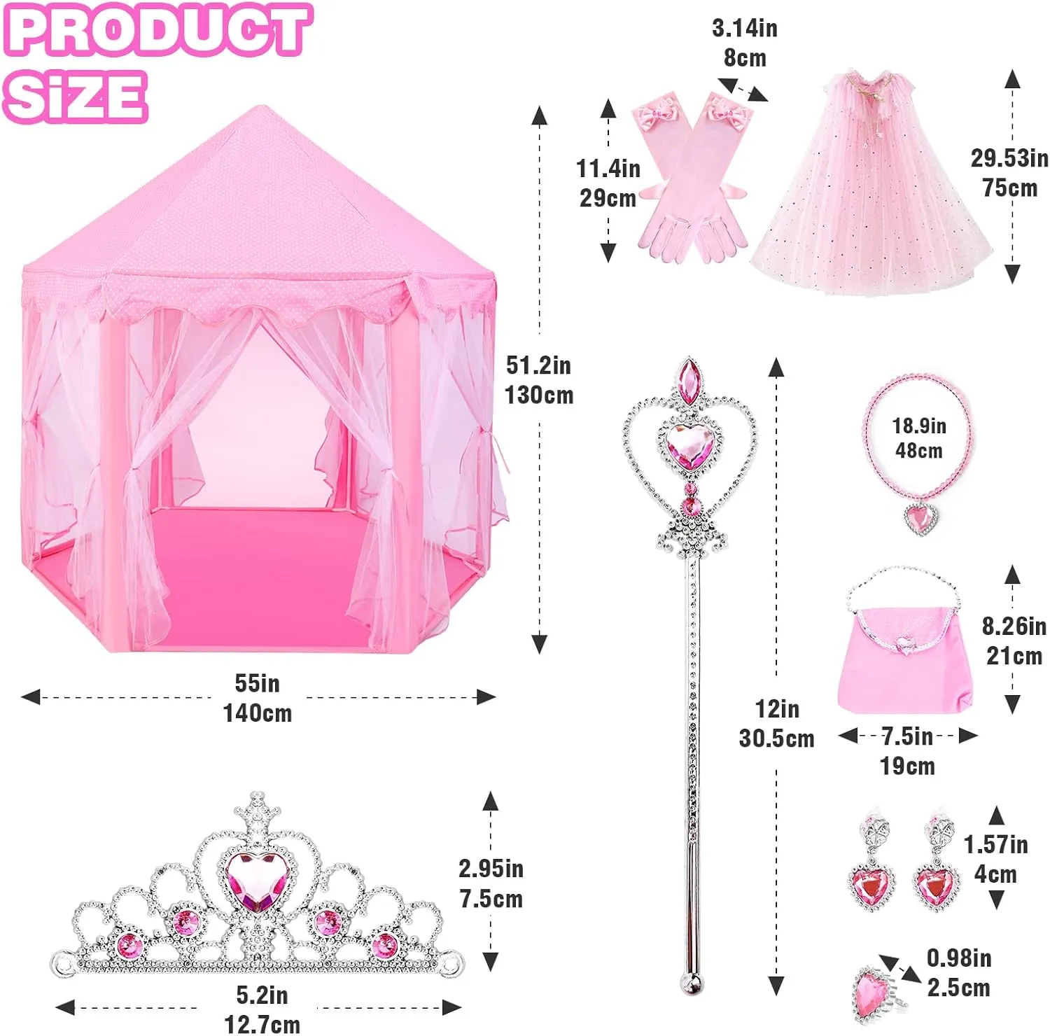 Princess Cape Set for Girls,Castle Play Tent with Princess Dress chair modify up Clothes,Large Indoor and Outdoor Playhouse with LED Star Princess Tent with 10Pcs 