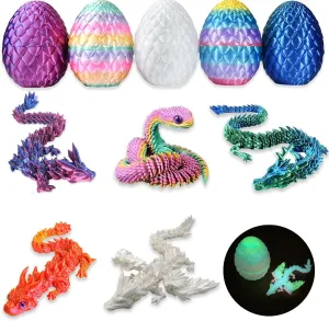 Printer Glowing Dragon Snake Eggs Toy, Halloween and Christmas Rewards for Gifts Party Games Gifts for Boy Girls 5 PCS 3D Printed Dragon lavish Egg, Articulated Crystal Animals Fidget Toys, 11.8 Inch 