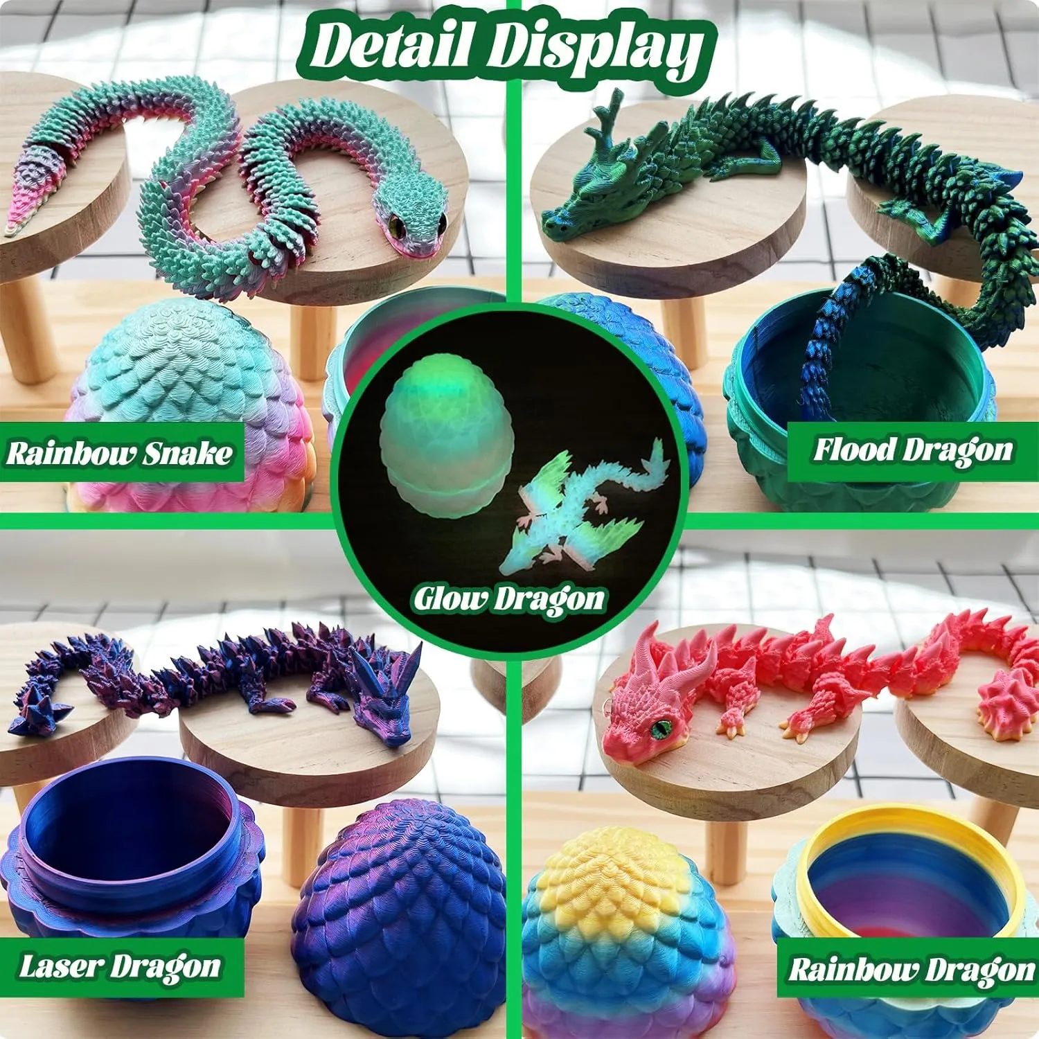 Printer Glowing Dragon Snake Eggs Toy, Halloween and Christmas Rewards for Gifts Party Games Gifts for Boy Girls 5 PCS 3D Printed Dragon lavish Egg, Articulated Crystal Animals Fidget Toys, 11.8 Inch 