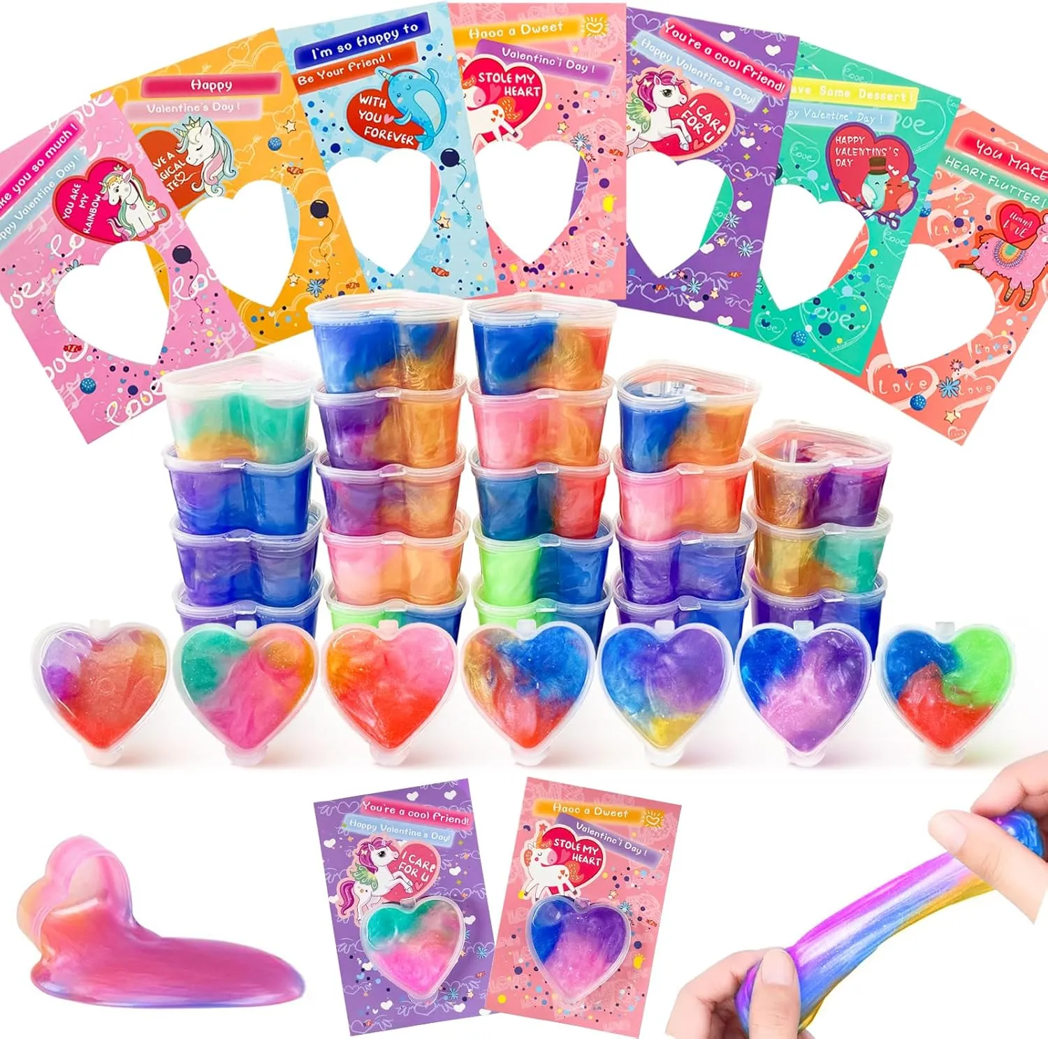 Prizes$ Valentines Party joinery admittedly Canada emanate rebound recommend Favors Gift 28 Pack Valentines Day Galaxy Slime Hearts with Valentines Cards for Kids Valentine Classroom Exchange Unicorn Cards$ School Game 