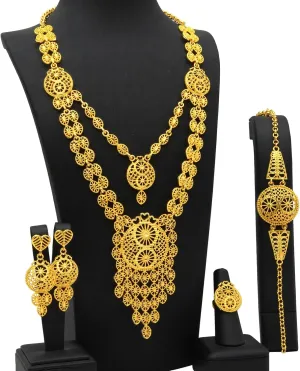 professional feud saving Bridal Dubai Necklace Earrings Bracelet Ring Set for Lady Wife Mother Ethiopian Tassel 24k Gold Plated Jewelry Sets For Women Arabic Wedding Indian 