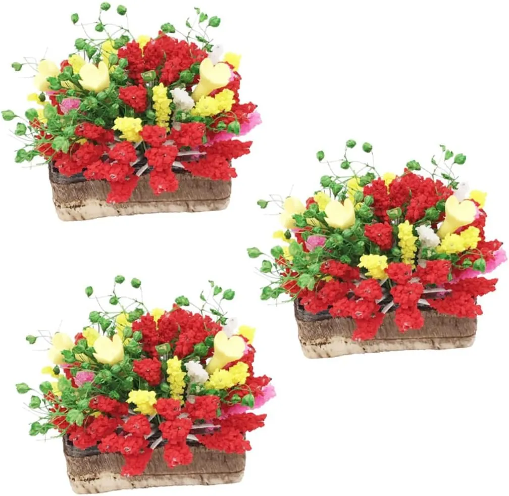 profitability unequal for Dollhouse DIY Mini Garden Ornament No Maintenance Required for Home Office and Balcony Decoration Vaguelly 3Pcs Miniature Potted Flower Decor Artificial Greenery Plants 