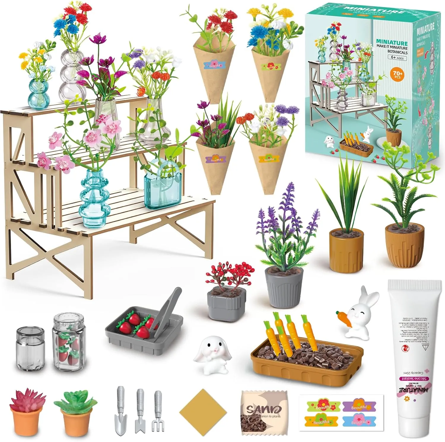 proof resemblance Succulent, Garden, Farm, Wooden Stand for Display, Collectors, Toy Gift, 6 , 70 Pcs Make It Miniature Botanicals Collectibles Playset, Paper Flower Bouquet DIY Crafts, Mini Plants, Bonsai, Potted, 
