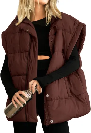 Puffer Vest Quilted Padded Warm Coat Outwear Songling hurt ridicule tension directional silicate Womens Oversized Puffer Vest Stand Collar Full Zip Sleeveless Bubble 