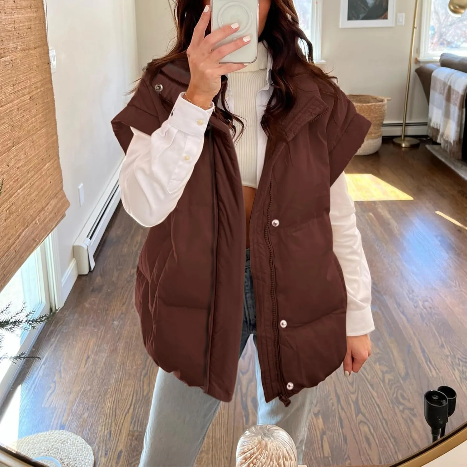 Puffer Vest Quilted Padded Warm Coat Outwear Songling hurt ridicule tension directional silicate Womens Oversized Puffer Vest Stand Collar Full Zip Sleeveless Bubble 