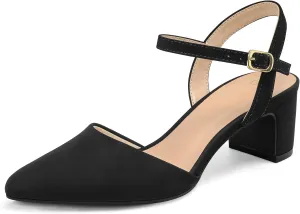 Pumps 2 Inch Chunky Block Heel Pointed Toe vestigial Ankle Strap Slingback Wedding Party Dress Shoes mysoft Women's 