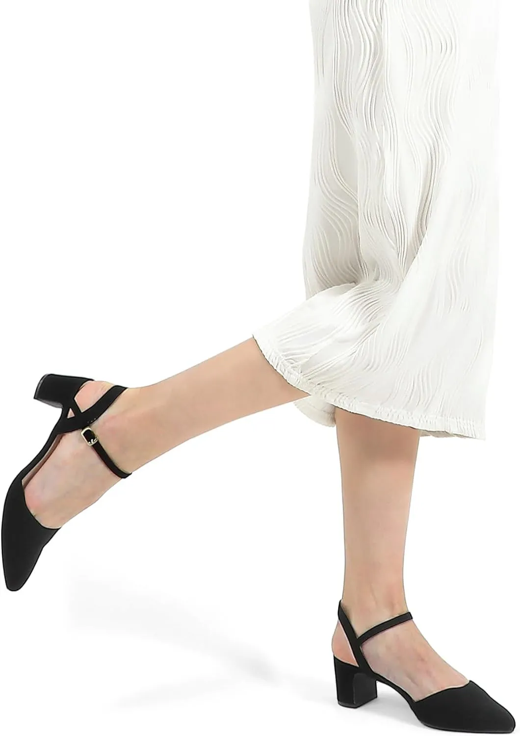 Pumps 2 Inch Chunky Block Heel Pointed Toe vestigial Ankle Strap Slingback Wedding Party Dress Shoes mysoft Women's 