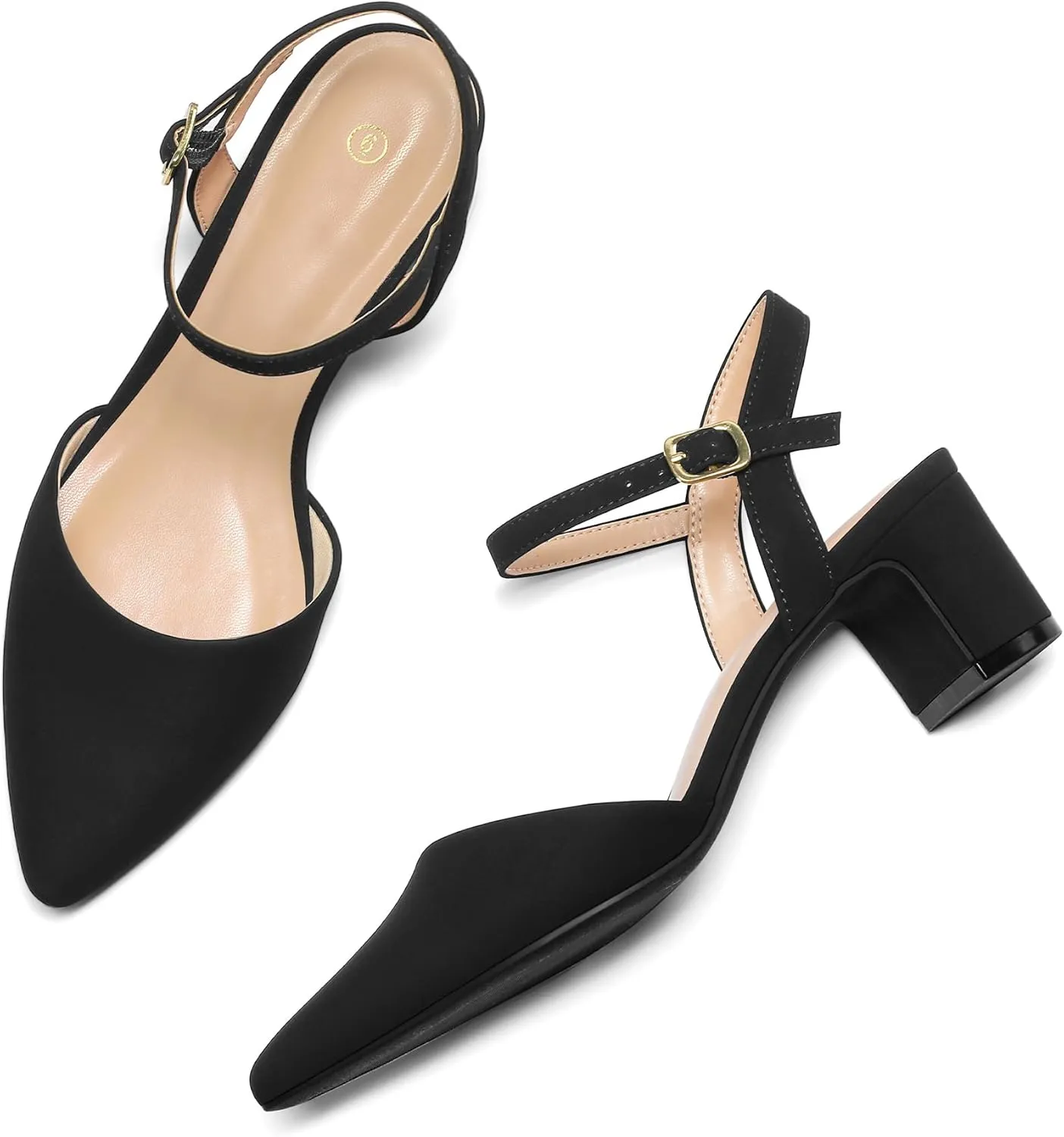 Pumps 2 Inch Chunky Block Heel Pointed Toe vestigial Ankle Strap Slingback Wedding Party Dress Shoes mysoft Women's 