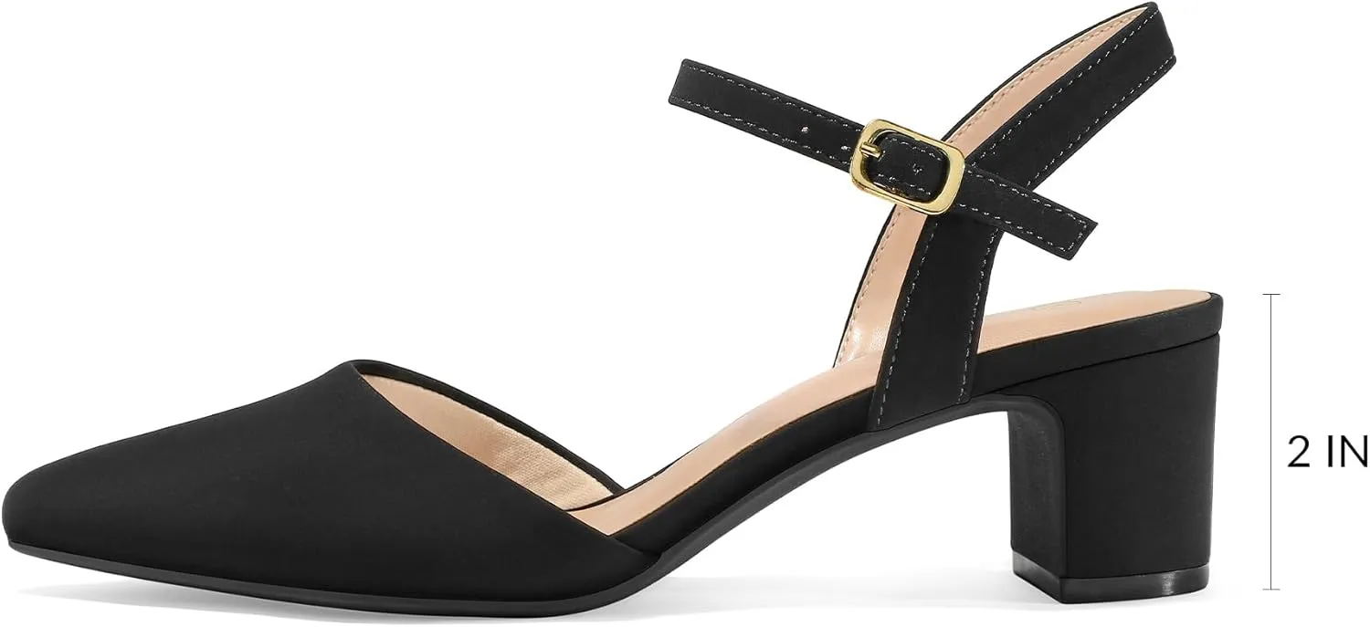 Pumps 2 Inch Chunky Block Heel Pointed Toe vestigial Ankle Strap Slingback Wedding Party Dress Shoes mysoft Women's 