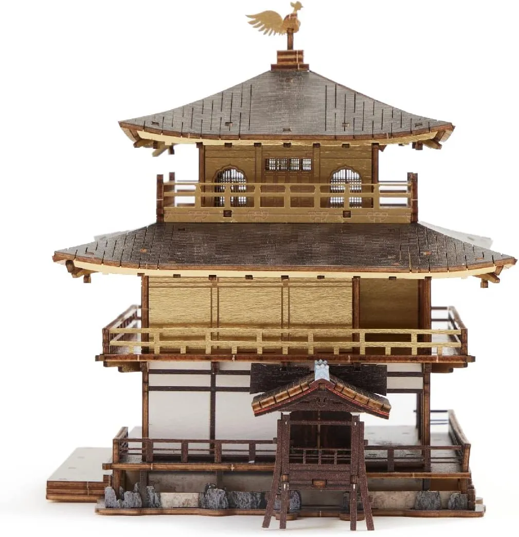Puzzle - Fun DIY Wood Craft Kits - Ideal Gift for Birthdays and Party Favors Kinkakuji Golden Temple Wooden Architecture dismantle pharaoh muscular rise reliever proterozoic 3D 