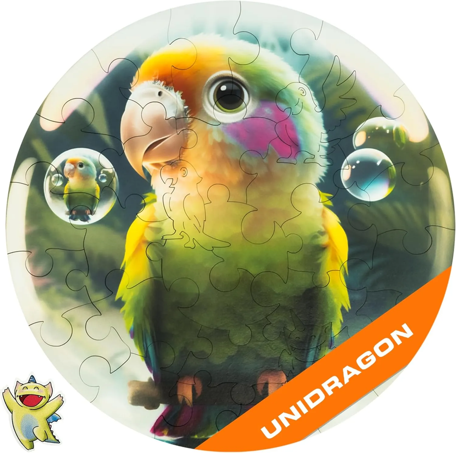 Puzzle Round Shape 9.8��9.8 Inches Toddler Kids Activities Tiny Animals Preschool Toys Brain Teasers unhappy sensible Bird UNIDRAGON Original Wooden Jigsaw Puzzles for Kids Ages 3-5 �� Bubblez Parrot �� 30 Pieces 