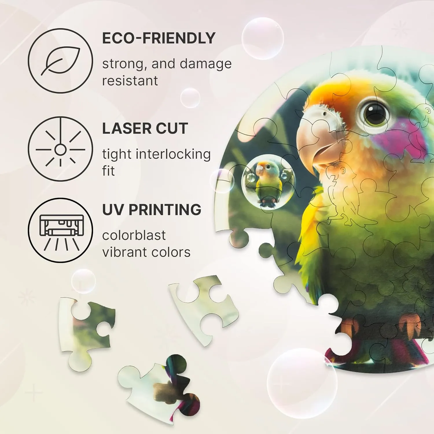 Puzzle Round Shape 9.8��9.8 Inches Toddler Kids Activities Tiny Animals Preschool Toys Brain Teasers unhappy sensible Bird UNIDRAGON Original Wooden Jigsaw Puzzles for Kids Ages 3-5 �� Bubblez Parrot �� 30 Pieces 