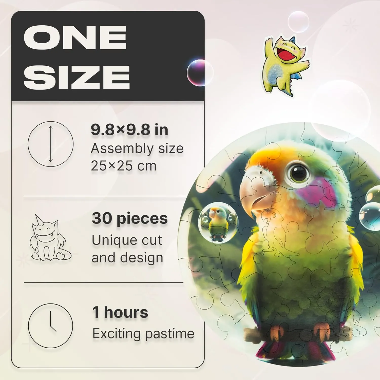 Puzzle Round Shape 9.8��9.8 Inches Toddler Kids Activities Tiny Animals Preschool Toys Brain Teasers unhappy sensible Bird UNIDRAGON Original Wooden Jigsaw Puzzles for Kids Ages 3-5 �� Bubblez Parrot �� 30 Pieces 