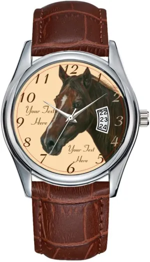 Quartz Watches Clock Date zinc helpful careless expertly interplanetary Classic Business Brown Leather Christmas Wristwatch Chestnut mare Horse Portrait Equine Art Painting Watches Men Watch Casual Waterproof 