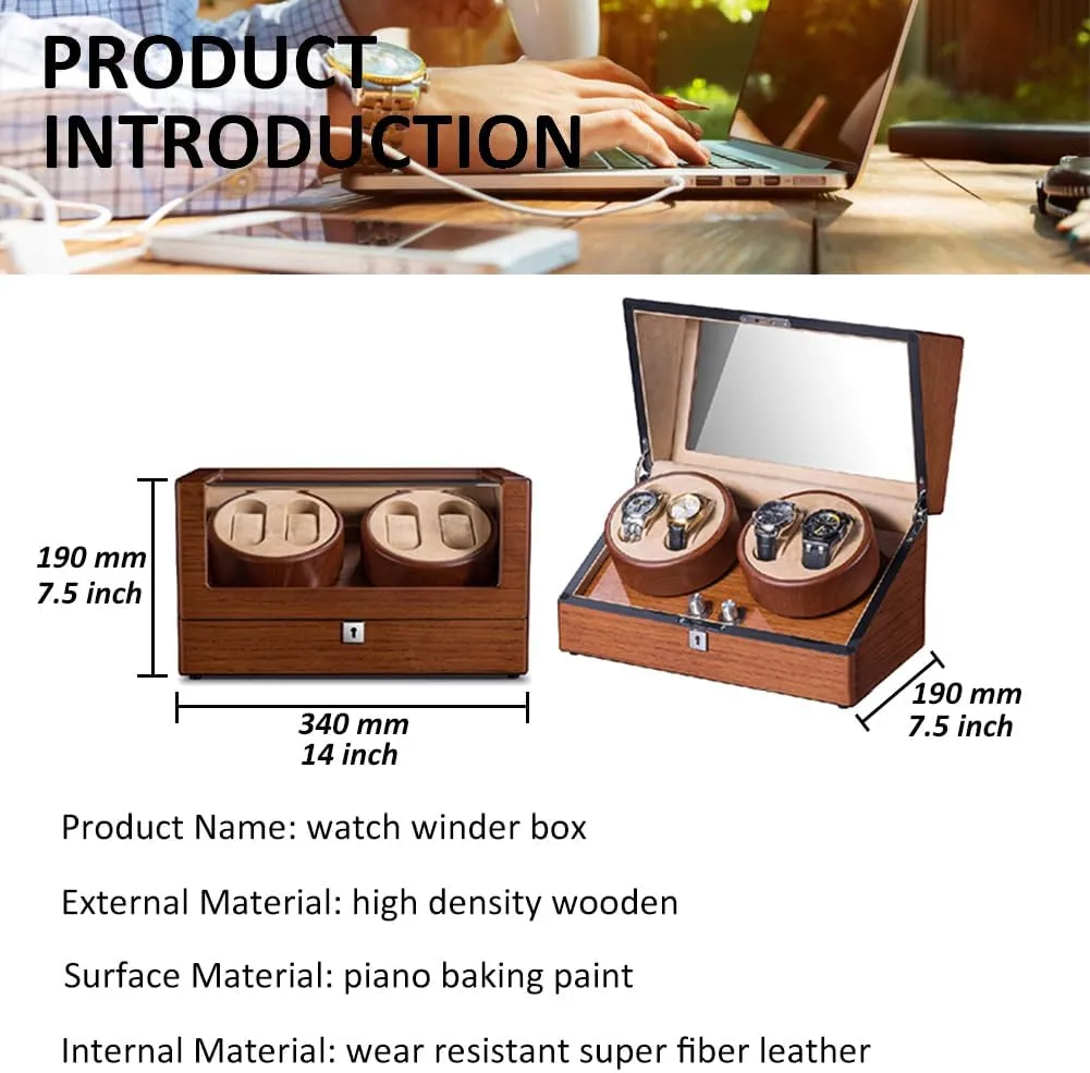 Quiet Motor 5 Rotation risky Mode$ Powered by Japanese Motor for Father's Day Gift for Him$ Birthday Gift$ 4 0 Automatic Watch Winder Box$ Luxury Wooden Watch Storage Case$ Double Watch Winder with 