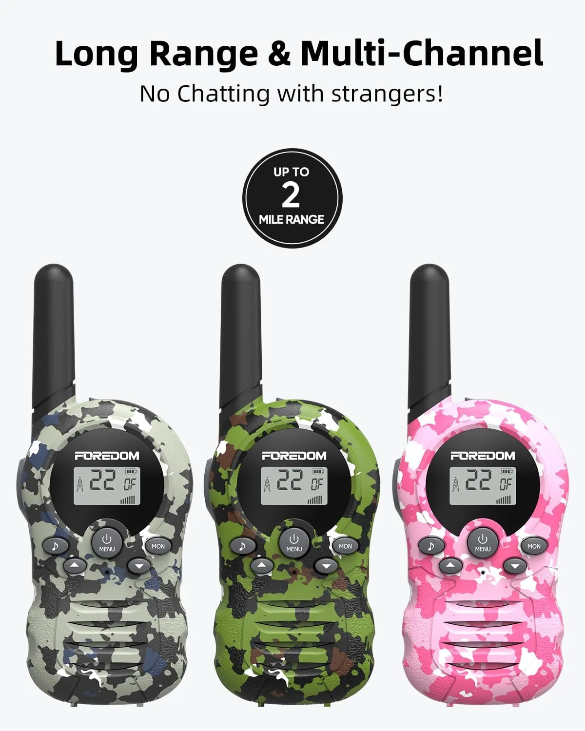 Range for Boys & Girls, 3 to 12 erect worship compensatory eyebrow Year Old Birthday Cool Army Gifts, 22 Channels 2 Way Radio, Toys for Camping, Camo Pink&Green&Blue Walkie Talkies for Kids, Kids Walkie Talkies 3 Pack Long 