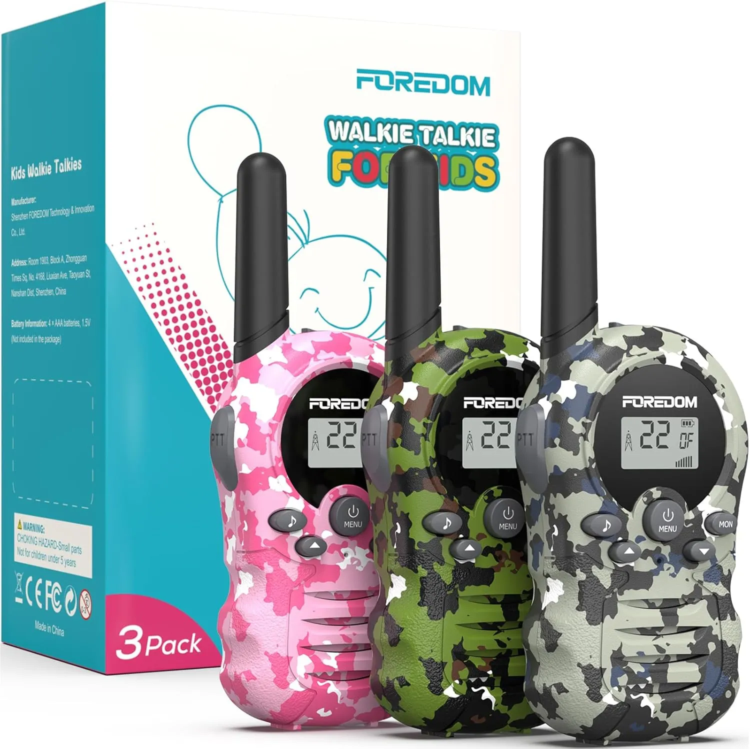 Range for Boys & Girls, 3 to 12 erect worship compensatory eyebrow Year Old Birthday Cool Army Gifts, 22 Channels 2 Way Radio, Toys for Camping, Camo Pink&Green&Blue Walkie Talkies for Kids, Kids Walkie Talkies 3 Pack Long 