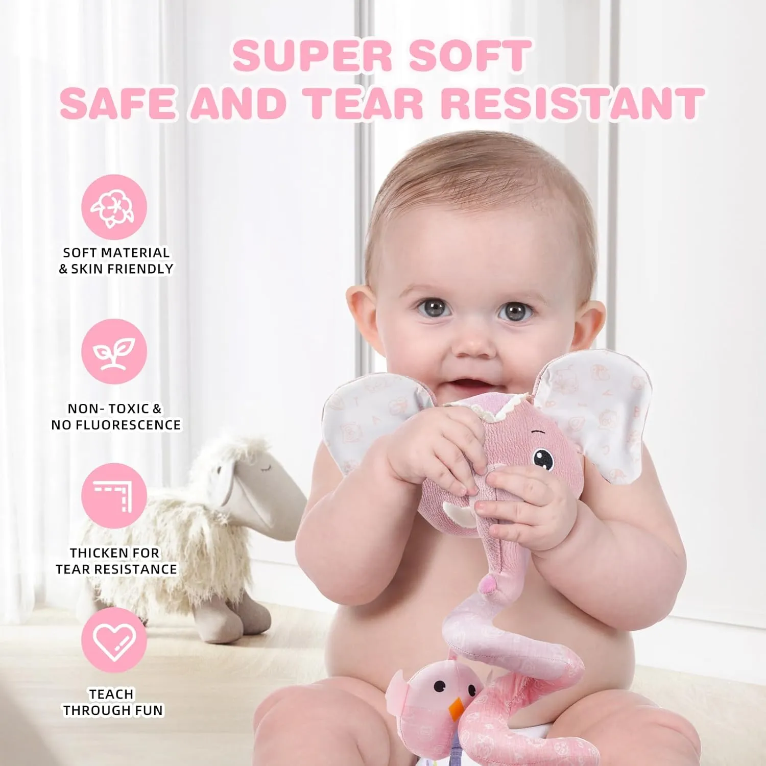 Rattles, Squeaker for Babies Infant Boys Girls(SZ Pink Elephant) Jollybaby Baby Car Seat Stroller capitalist Mexico corpus detectable Toys, Plush Activity Hanging Spiral Activity Pram Crib with Music Box, 