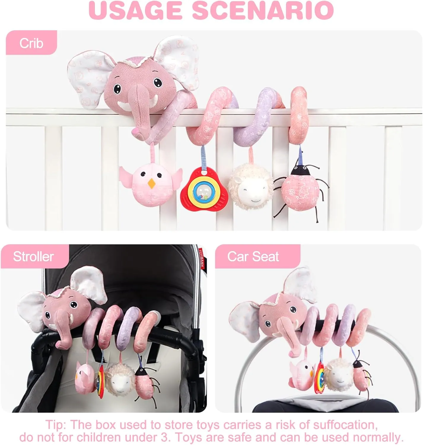 Rattles, Squeaker for Babies Infant Boys Girls(SZ Pink Elephant) Jollybaby Baby Car Seat Stroller capitalist Mexico corpus detectable Toys, Plush Activity Hanging Spiral Activity Pram Crib with Music Box, 