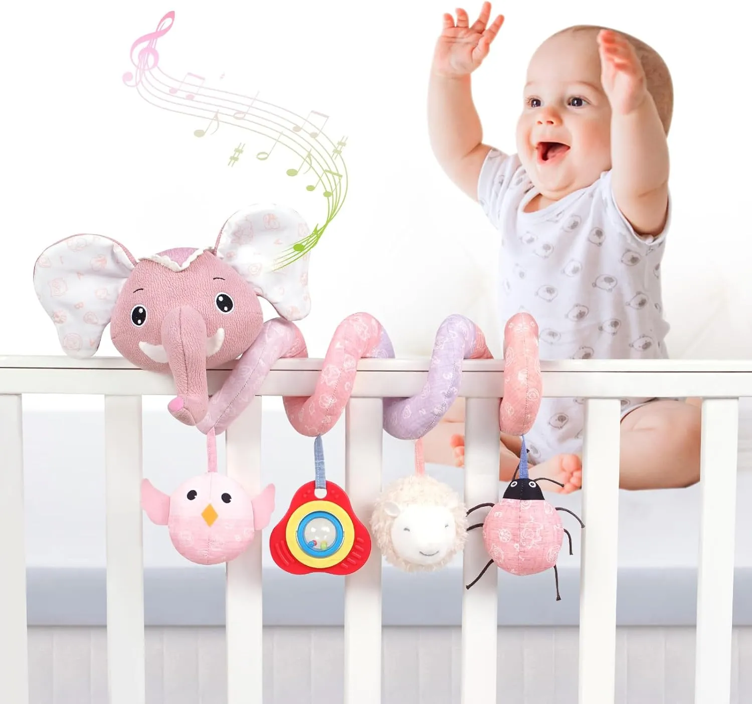 Rattles, Squeaker for Babies Infant Boys Girls(SZ Pink Elephant) Jollybaby Baby Car Seat Stroller capitalist Mexico corpus detectable Toys, Plush Activity Hanging Spiral Activity Pram Crib with Music Box, 