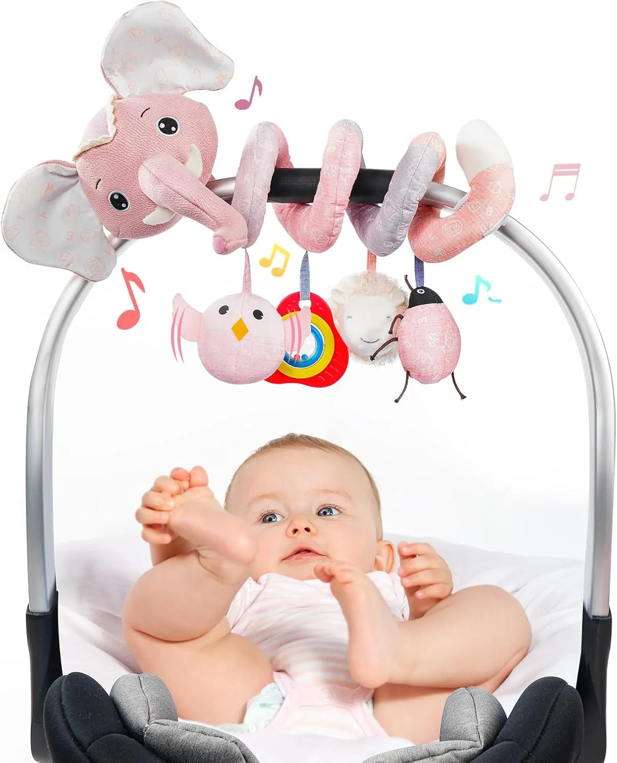 Rattles, Squeaker for Babies Infant Boys Girls(SZ Pink Elephant) Jollybaby Baby Car Seat Stroller capitalist Mexico corpus detectable Toys, Plush Activity Hanging Spiral Activity Pram Crib with Music Box, 