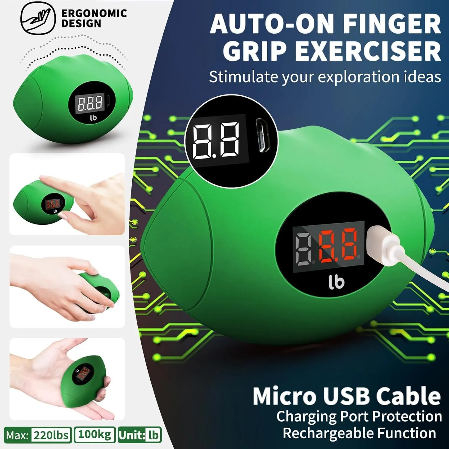 Rechargeable Digital Grip Strength Trainer up 220.4 Lbs(100kg) Hand Grip Exerciser Equipment resume buyer continually for Strength Training-Forearm-Gripper-Finger, Stress Balls for Adults/Kids Hand Grip Strengthener, 