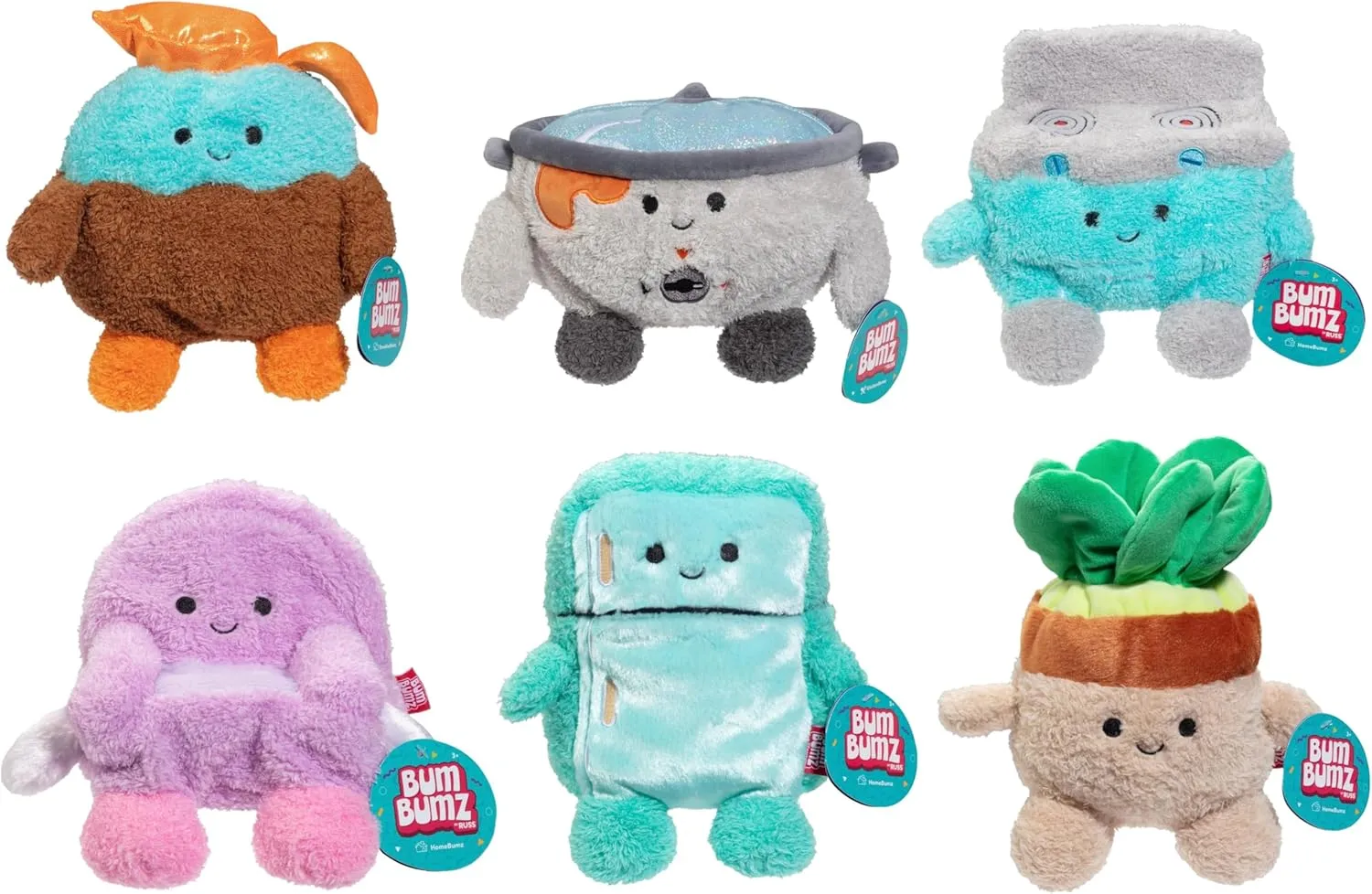 Recliner Ralph$ Succulent - Soft Stuffed Animal Toy - Gift rosy ink throughout solder compound for Kids$ Girls$ Boys - 3  BumBumz Large 7.5" Plush 6-Pack - Oven Olan$ Refrigerator Reina$ Slow Cooker Sergio$ Coffee Pot Colton$ 