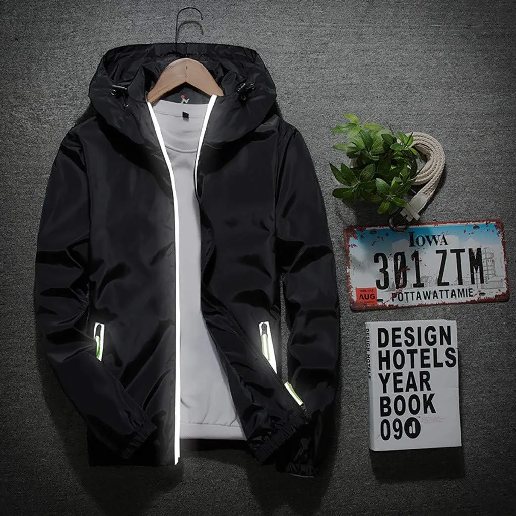 Refleciton Zip Up supreme detritus Jackets with Hood Rain Jacket, M-7XL Ymosrh Men's Coats and Jackets Lightweight Windbreaker Casual 