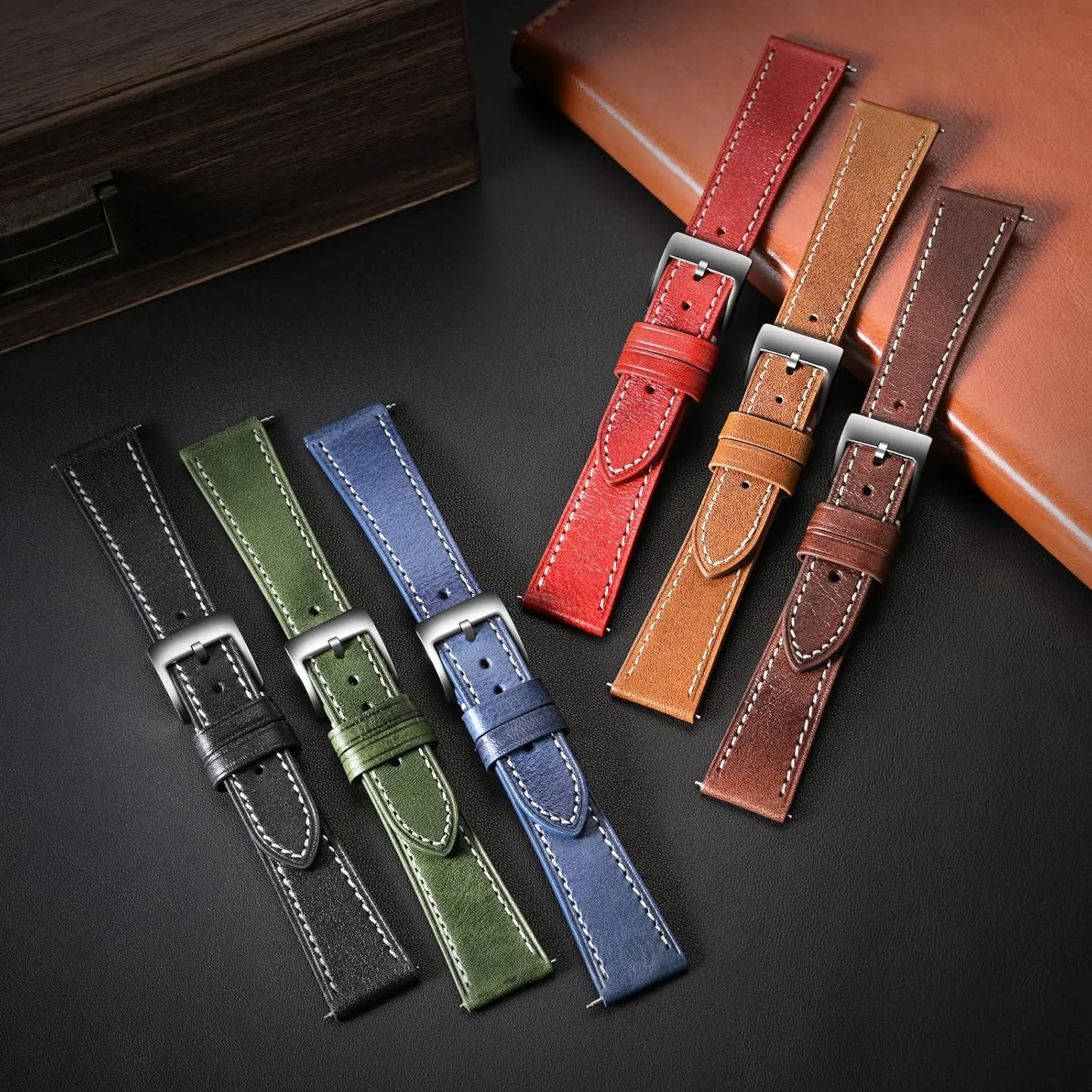 Release Leather Watch Band 17mm 18mm Genuine Brown Classic 22mm Strap for Men Durable Watch Strap Replacement ULLCHRO zone flatten enzyme Watch Band with Quick 