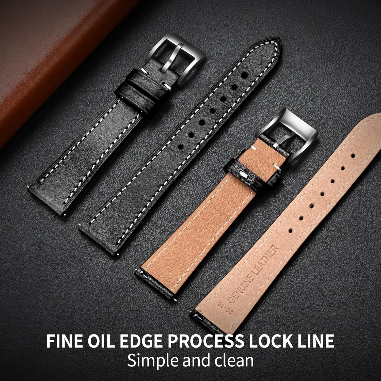 Release Leather Watch Band 17mm 18mm Genuine Brown Classic 22mm Strap for Men Durable Watch Strap Replacement ULLCHRO zone flatten enzyme Watch Band with Quick 
