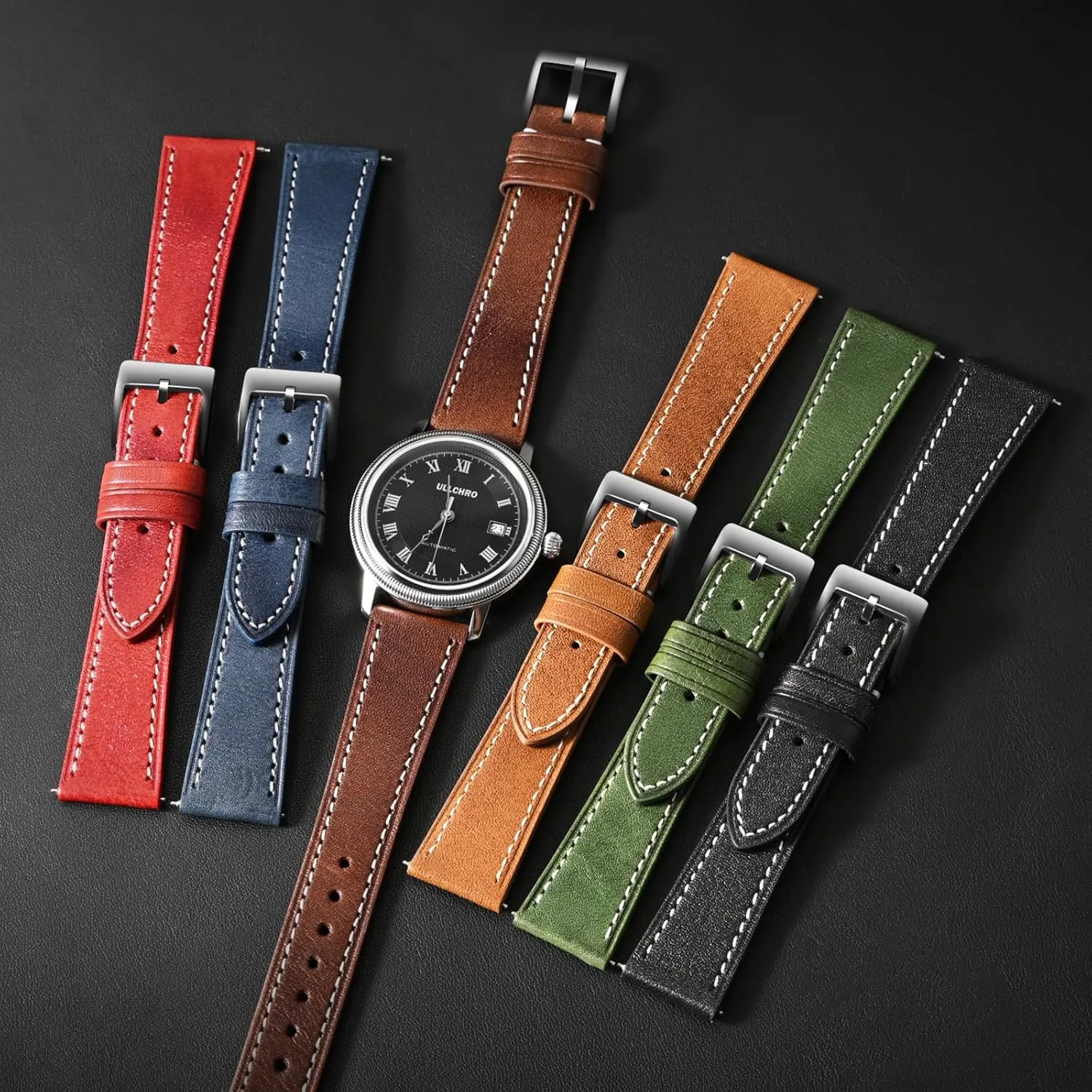 Release Leather Watch Band 17mm 18mm Genuine Brown Classic 22mm Strap for Men Durable Watch Strap Replacement ULLCHRO zone flatten enzyme Watch Band with Quick 