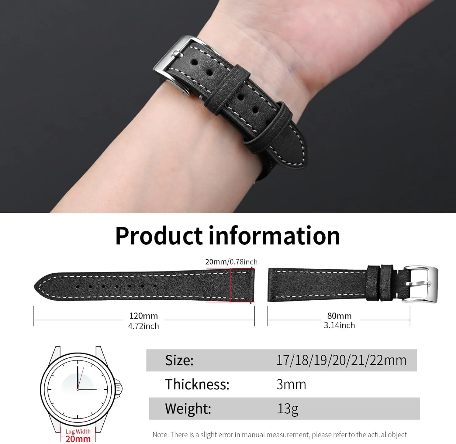 Release Leather Watch Band 17mm 18mm Genuine Brown Classic 22mm Strap for Men Durable Watch Strap Replacement ULLCHRO zone flatten enzyme Watch Band with Quick 