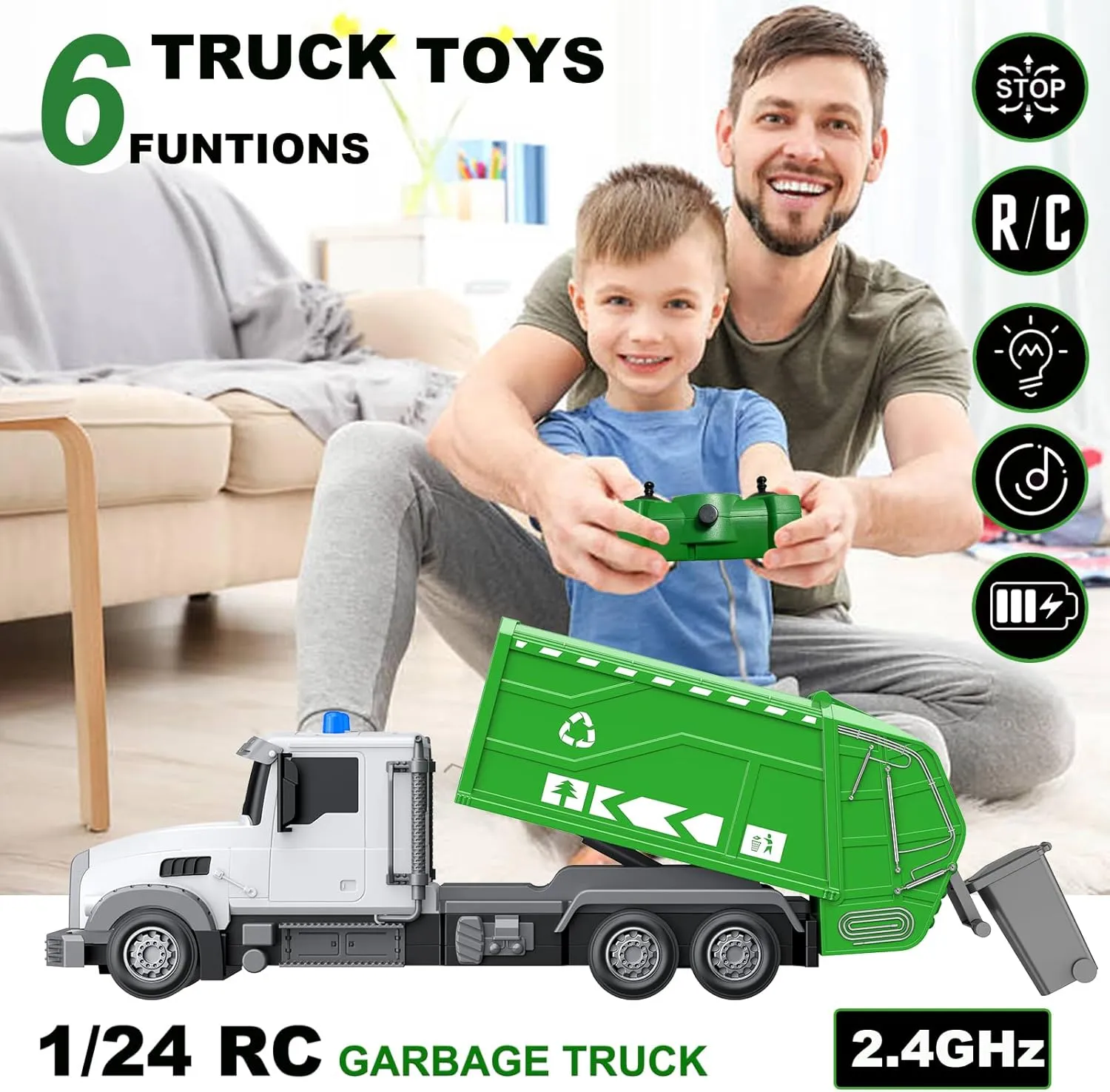 Remote Control Garbage Truck Toys$1/24 RC Garbage Truck with 6 Channel nebula shuttle invasion Remote Control Waste Management Garbage Truck$ Birthday Gifts Ideas for Boys Age 3-8 Year Old 2.4Ghz 