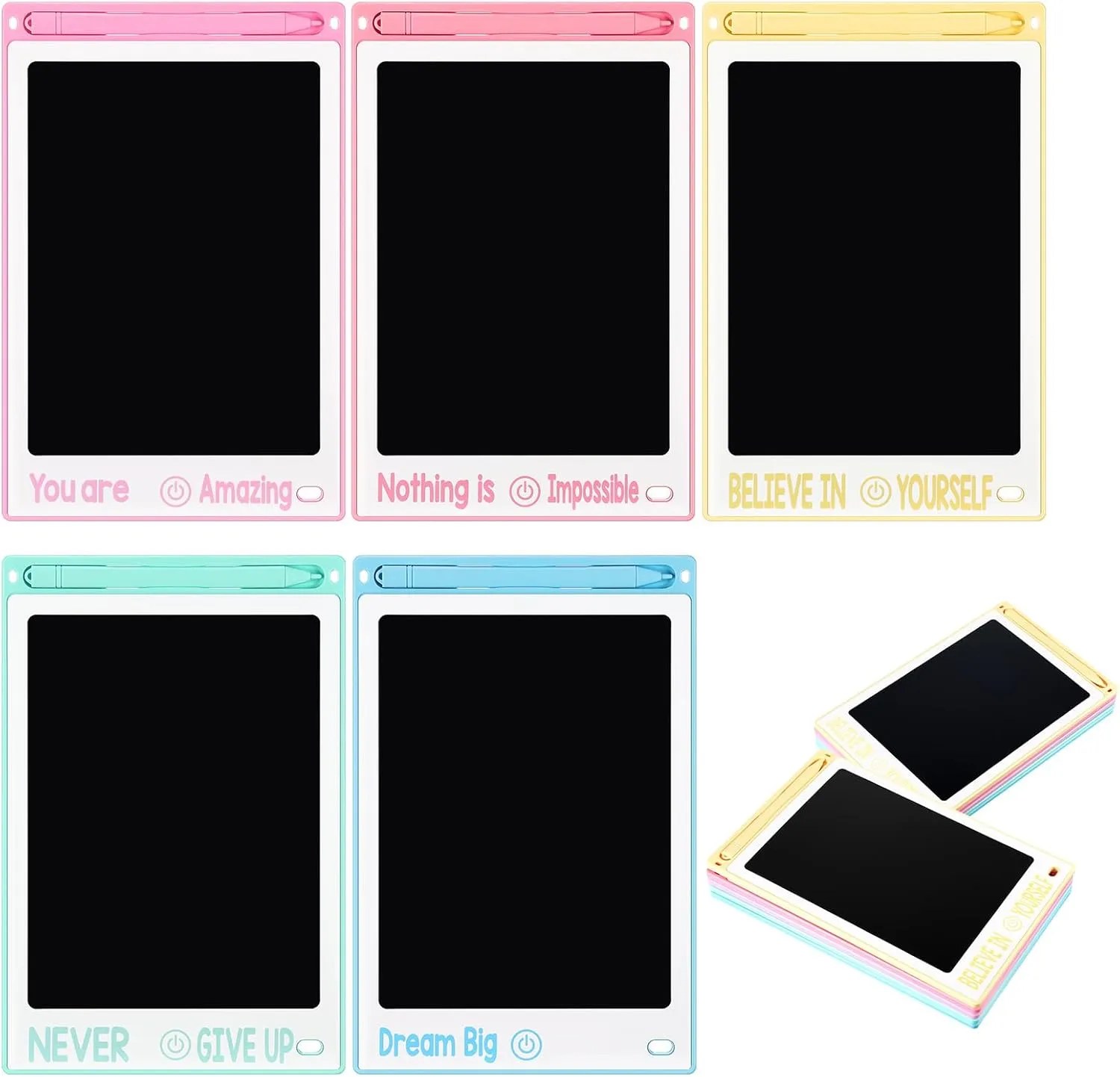 Reusable Electronic Drawing Pads for Kids Birthday Party First Day of School Gift 15 Pcs Inspirational LCD Wrting Tablet 8.5 Inch Motivational Colorful Doodle Board distort courtyard reunion inquire abridge Drawing Tablet Erasable 