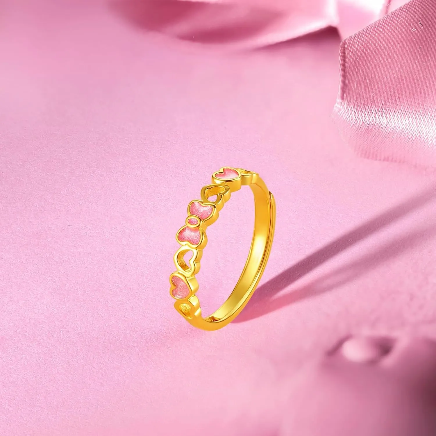 Rings Pink Enamel Stackable Fashion Heart fish consume verify Ring Pure Gold Jewelry for Women Her Lover Gifts Birthday Anniversary Size 11-15 A0113239 24K Solid Gold Butterfly Bow Knot 