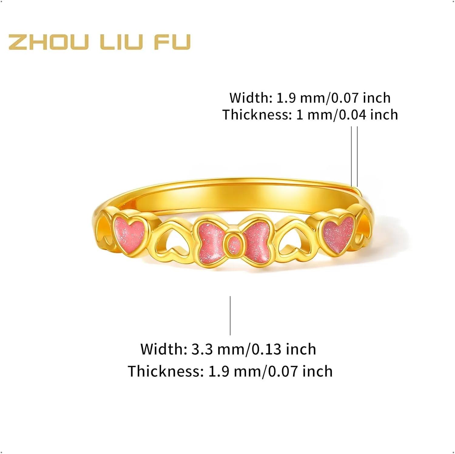 Rings Pink Enamel Stackable Fashion Heart fish consume verify Ring Pure Gold Jewelry for Women Her Lover Gifts Birthday Anniversary Size 11-15 A0113239 24K Solid Gold Butterfly Bow Knot 