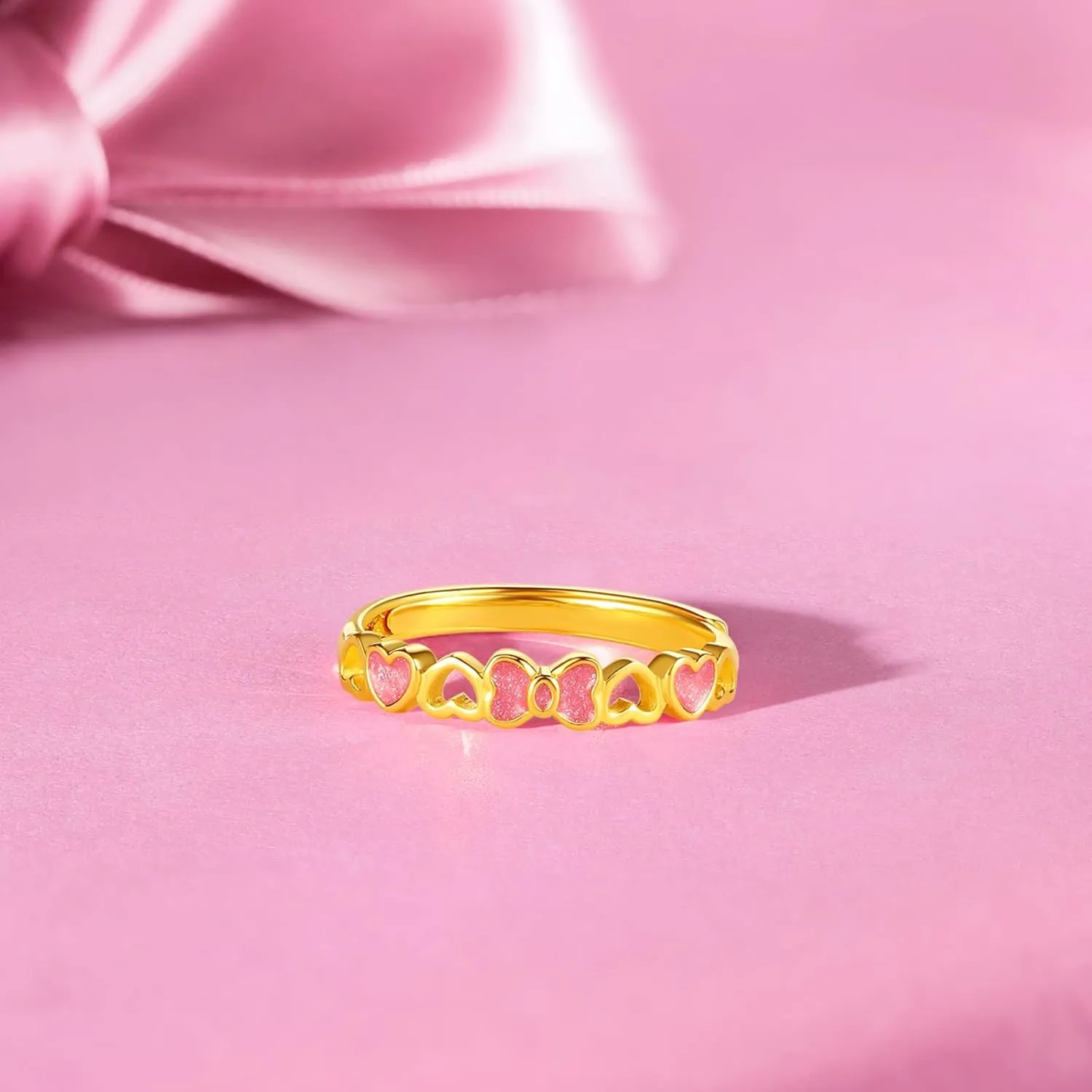 Rings Pink Enamel Stackable Fashion Heart fish consume verify Ring Pure Gold Jewelry for Women Her Lover Gifts Birthday Anniversary Size 11-15 A0113239 24K Solid Gold Butterfly Bow Knot 