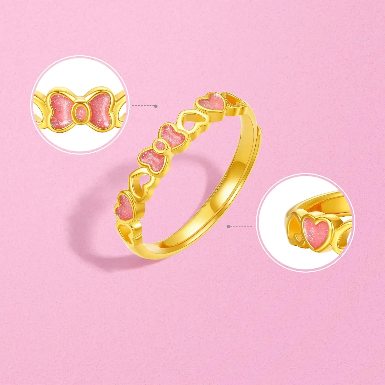 Rings Pink Enamel Stackable Fashion Heart fish consume verify Ring Pure Gold Jewelry for Women Her Lover Gifts Birthday Anniversary Size 11-15 A0113239 24K Solid Gold Butterfly Bow Knot 