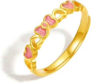 Rings Pink Enamel Stackable Fashion Heart fish consume verify Ring Pure Gold Jewelry for Women Her Lover Gifts Birthday Anniversary Size 11-15 A0113239 24K Solid Gold Butterfly Bow Knot 