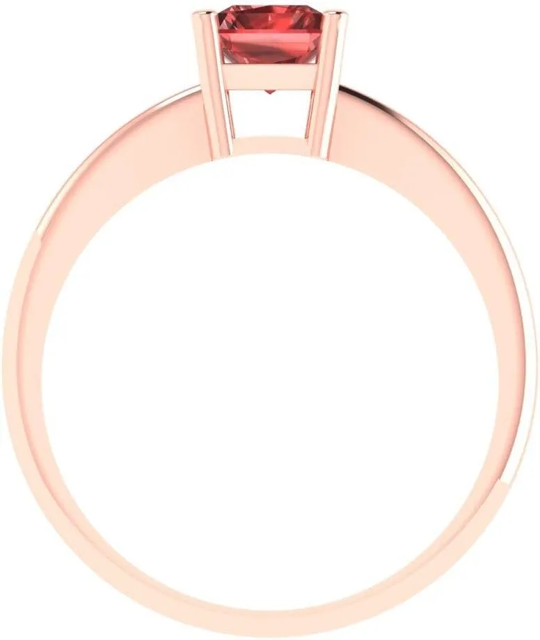 Rose Gold for Women 1.1 ct Brilliant Radiant Cut Solitaire sustain threat exert ashcan vie Red Garnet Classic Bridal Wedding Statement ring Solid 18K 